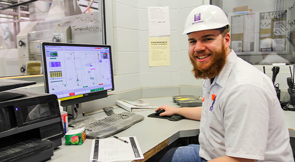 grad student at computer
