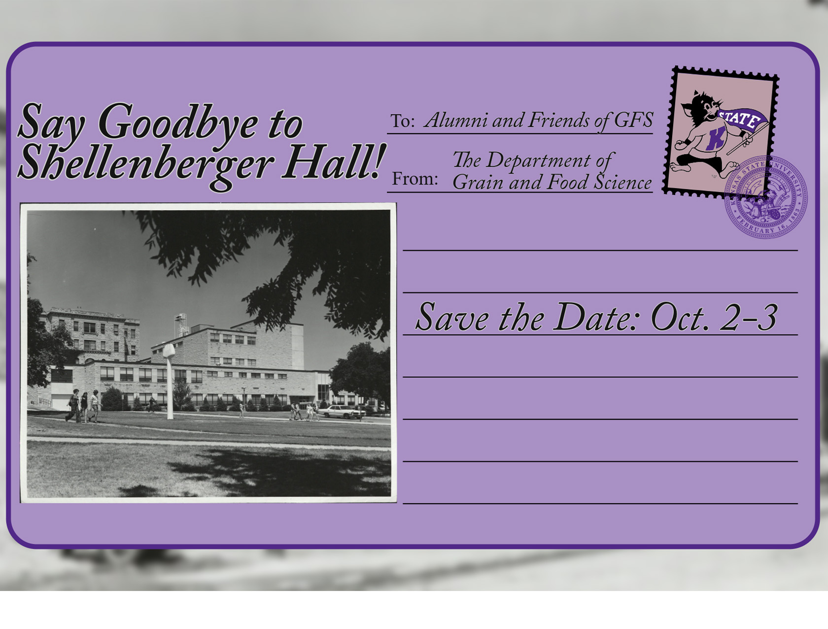 Goodbye to Shellenberger Hall Save the Date
